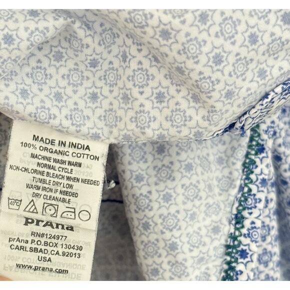 Prana Shirt Men Large Slim Fit Blue Button Down Geometric Casual Preppy Outdoors - Picture 7 of 14